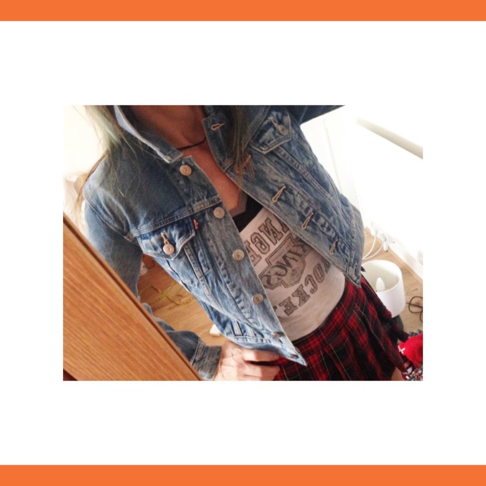 Levi's denim jacket Route 66 patches biker style